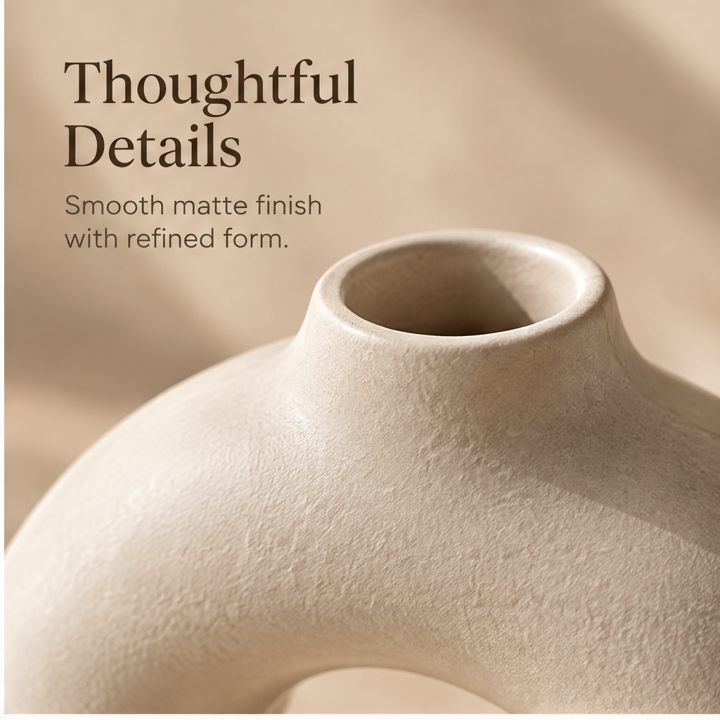 Ivory ring vase lying flat, showing its circular form and short neck.