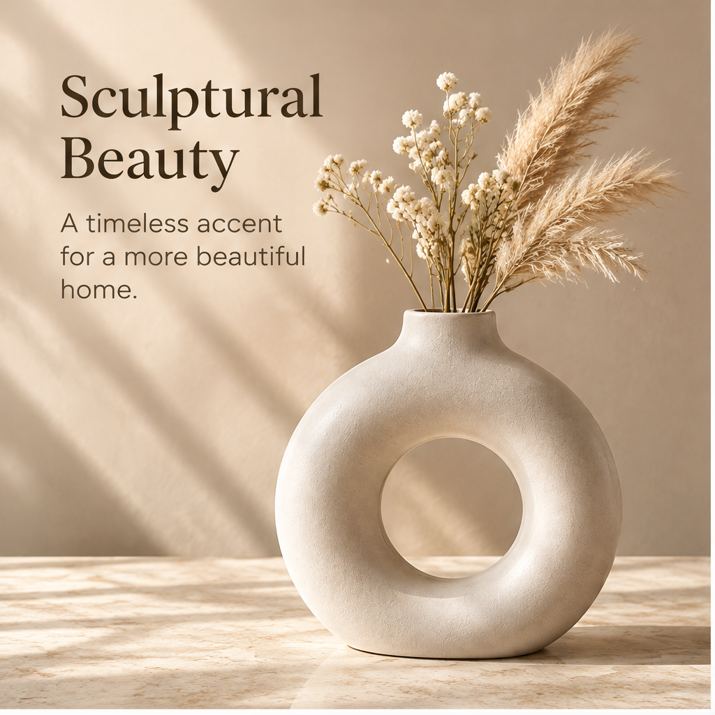 Close-up of the ring vase opening and matte ivory surface texture.