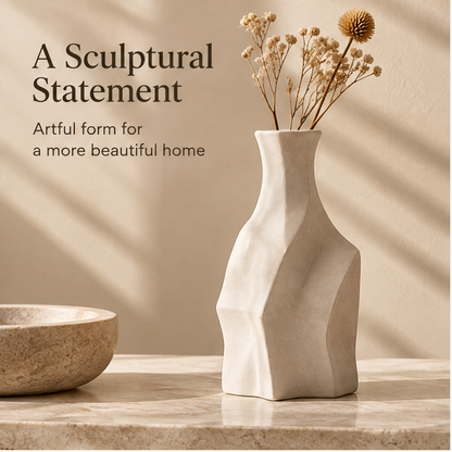 Faceted ivory vase lying on its side, showing its solid flat base.