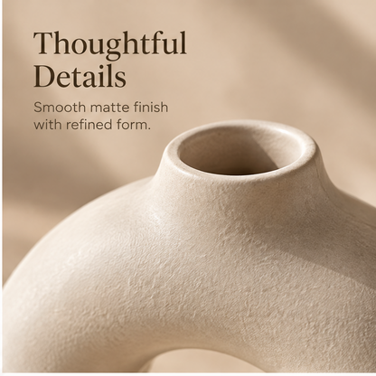 Ivory ring vase lying flat, showing its circular form and short neck.