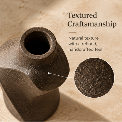 Close-up of the sculptural vase lower body showing its angular contour and texture.