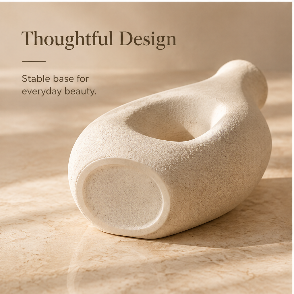 Close-up of the ceramic vase opening and matte textured ivory surface.