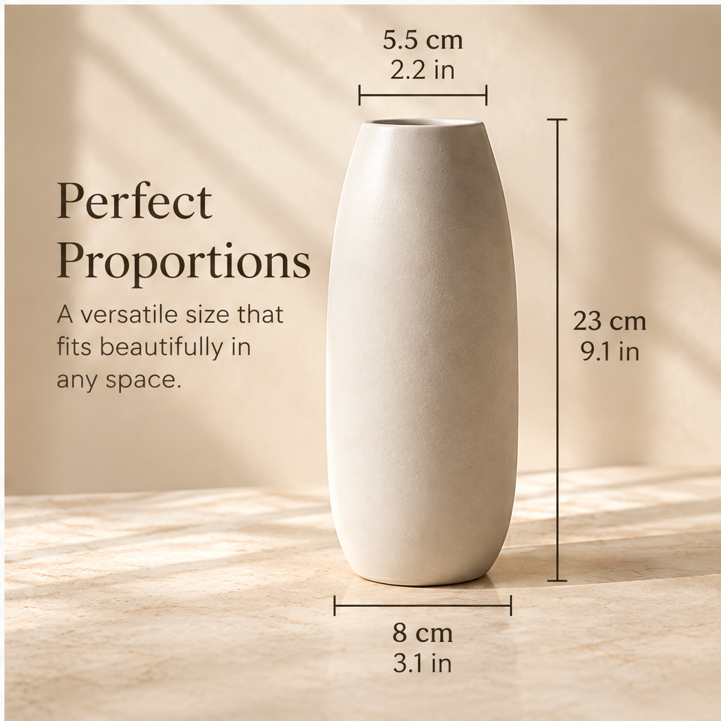 Vase dimensions: 23 cm high, 5.5 cm across the top and 8 cm across the base.