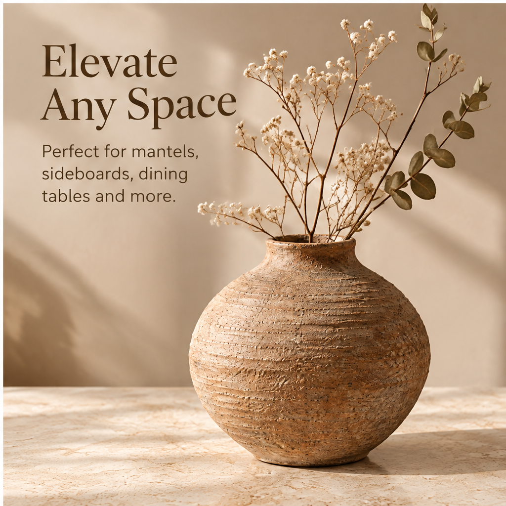 Close-up of the vase rim and shoulder showing its natural handcrafted texture.