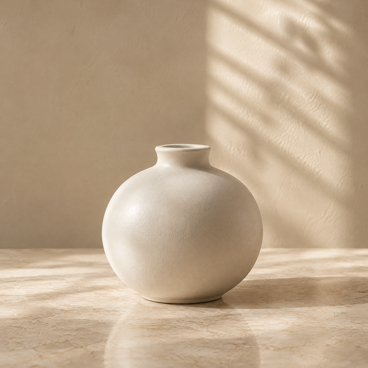 Close-up of the vase rim and matte ceramic surface with natural texture.